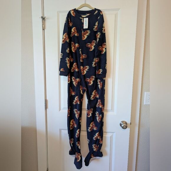 NWT Carter's Navy Brown Dirt Bike Zip Up Fleece Footed Pajamas Boys Size 12 - Picture 1 of 7